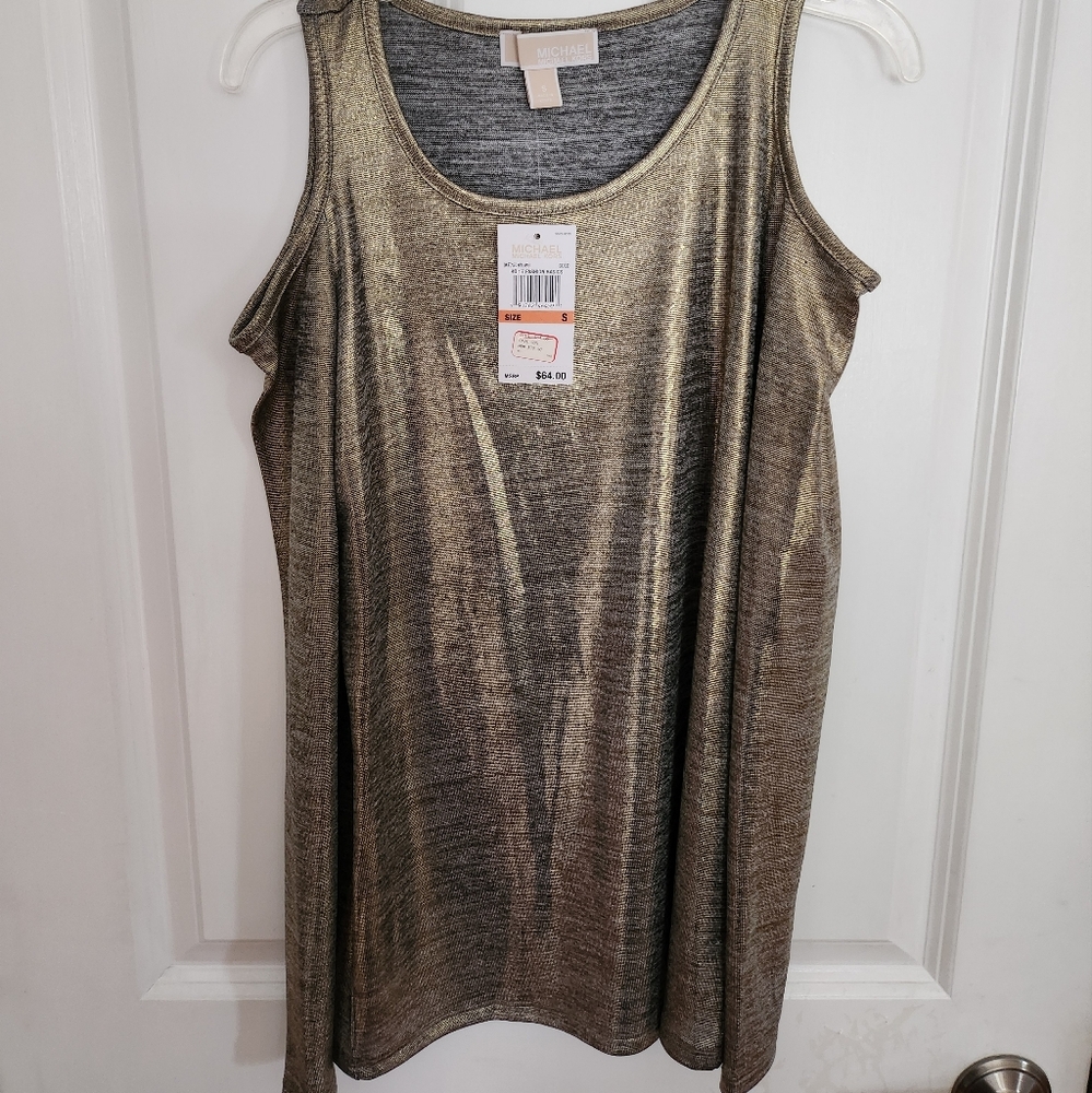 Michael Kors Gold Metalic long sleeve top with shoulder crop